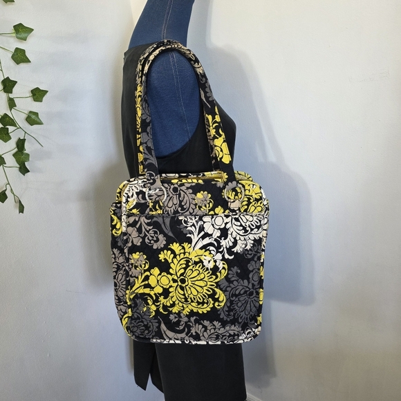 Retired Vera Bradley Baroque Large Tote Bag Black White Yellow - Picture 7 of 13